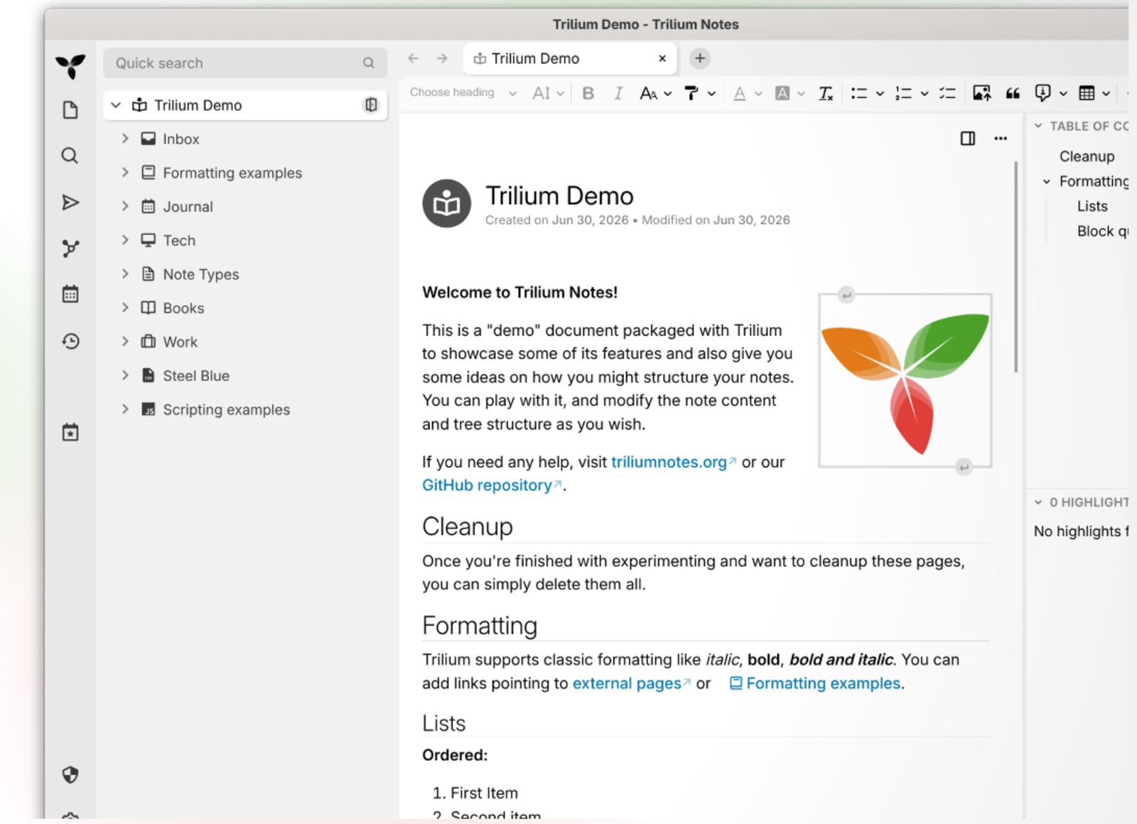 Trilium Teams desktop interface